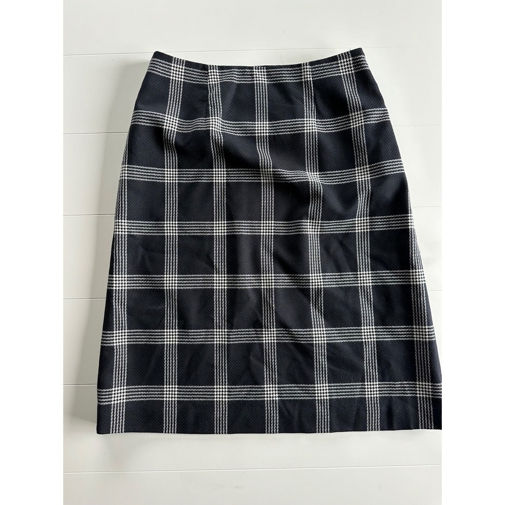 Pendleton Wool Pencil Skirt Black White Windowpane Plaid Made in USA Womens 4